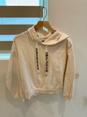 Express Cream Embellished Drawstring Hoodie
